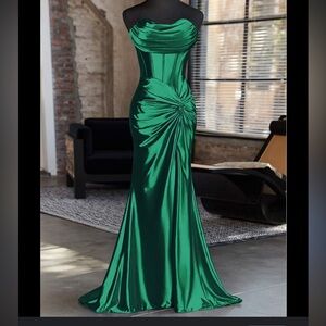 Luxurious Emerald Satin Gown